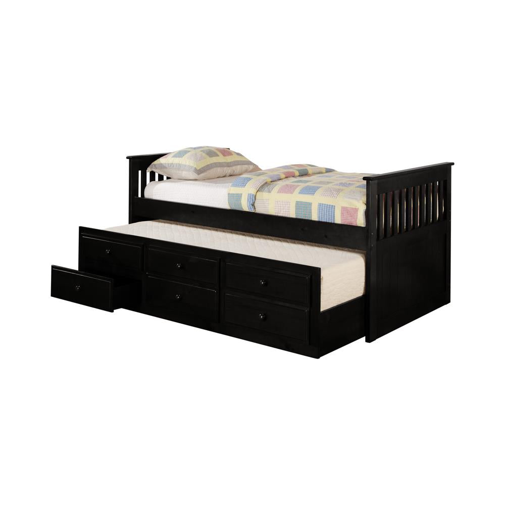 Rochford Twin Captain's Daybed with Storage Trundle Black - 300104 - Luna Furniture