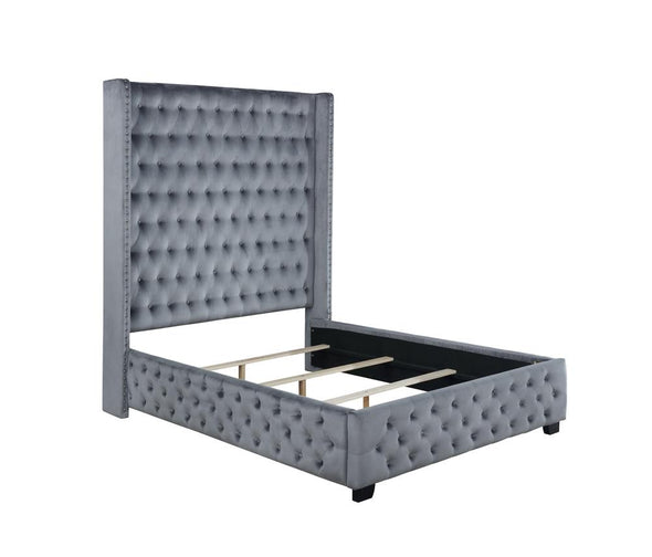 Rocori Eastern King Wingback Tufted Bed Grey - 306075KE - Luna Furniture