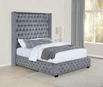 Rocori Eastern King Wingback Tufted Bed Grey - 306075KE - Luna Furniture