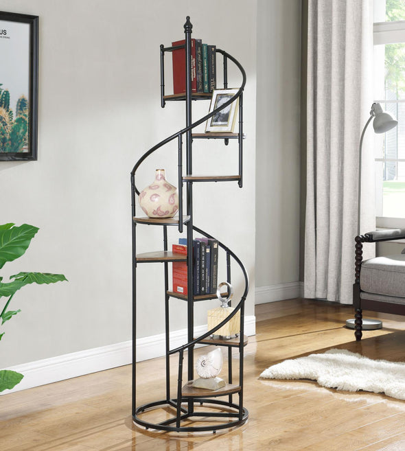 Roseglen 8-shelf Staircase Bookcase Rustic Brown and Black - 805675 - Luna Furniture