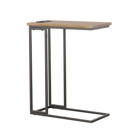 Rudy Snack Table with Power Outlet Gunmetal and Natural - 935870 - Luna Furniture
