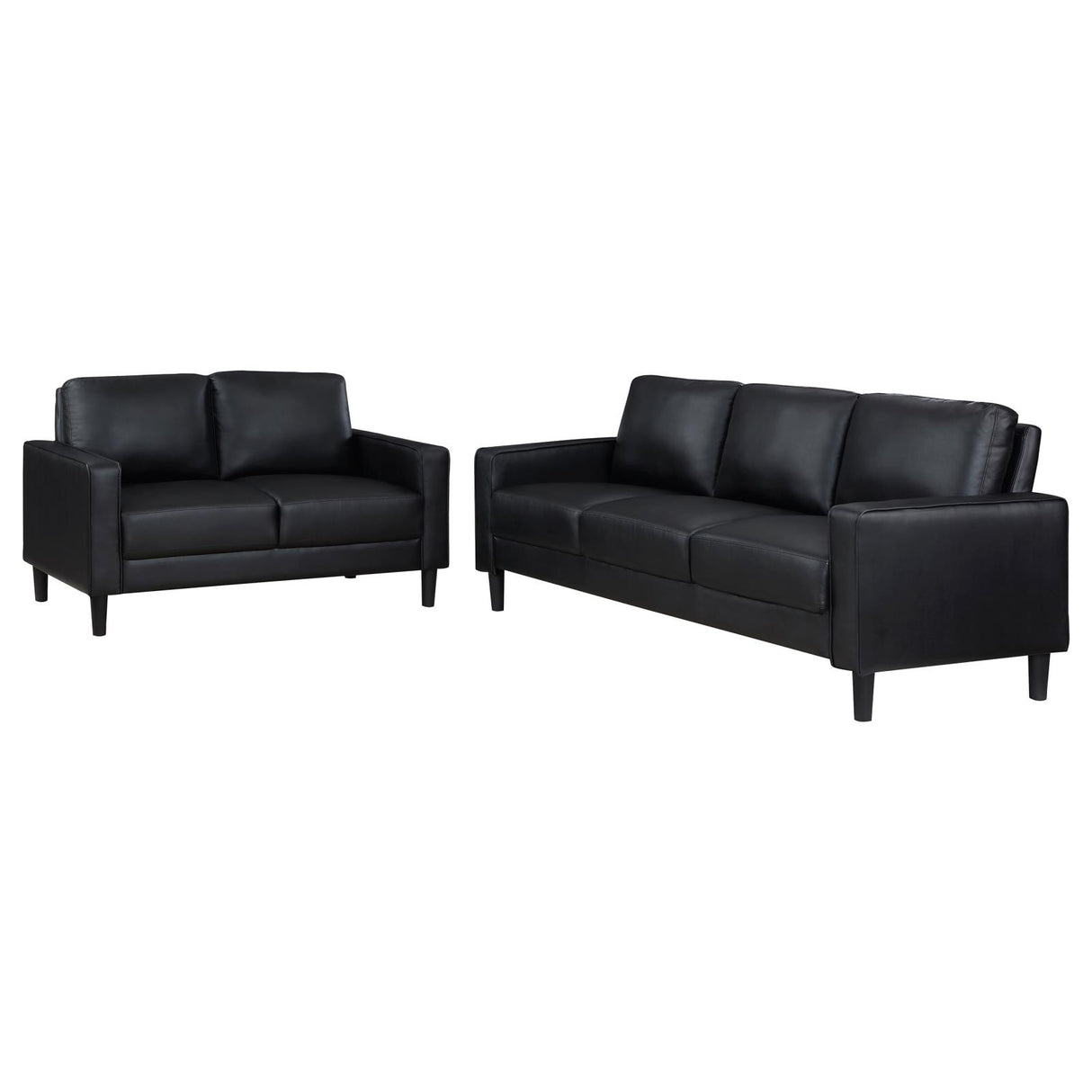 Ruth Black Upholstered Track Arm Faux Leather Living Room Set from Coaster - Luna Furniture