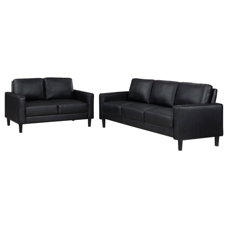 Ruth 2-piece Upholstered Track Arm Faux Leather Sofa Set Black - 508361-S2 - Luna Furniture