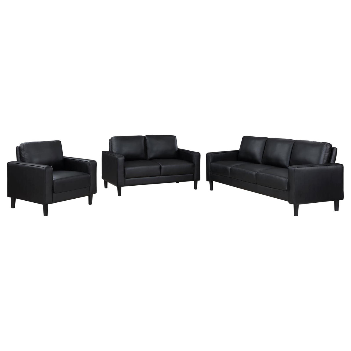 Ruth Black Upholstered Track Arm Faux Leather Living Room Set from Coaster - Luna Furniture