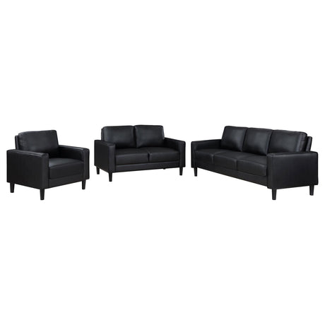 Ruth 3-piece Upholstered Track Arm Faux Leather Sofa Set Black - 508361-S3 - Luna Furniture