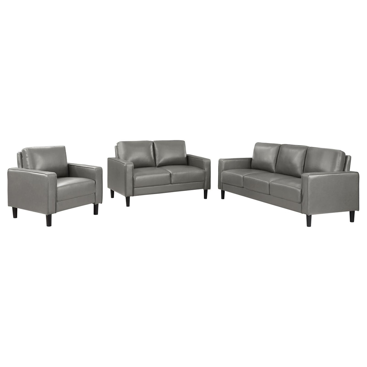 Ruth Gray 3-Piece Upholstered Track Arm Faux Leather Sofa Set from Coaster - Luna Furniture