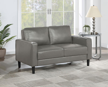 Ruth Upholstered Track Arm Faux Leather Loveseat Grey - 508366 - Luna Furniture