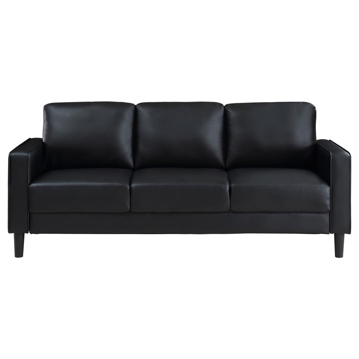Ruth Black Upholstered Track Arm Faux Leather Sofa from Coaster - Luna Furniture