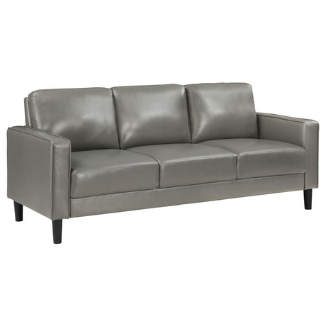 Ruth Upholstered Track Arm Faux Leather Sofa Grey - 508365 - Luna Furniture