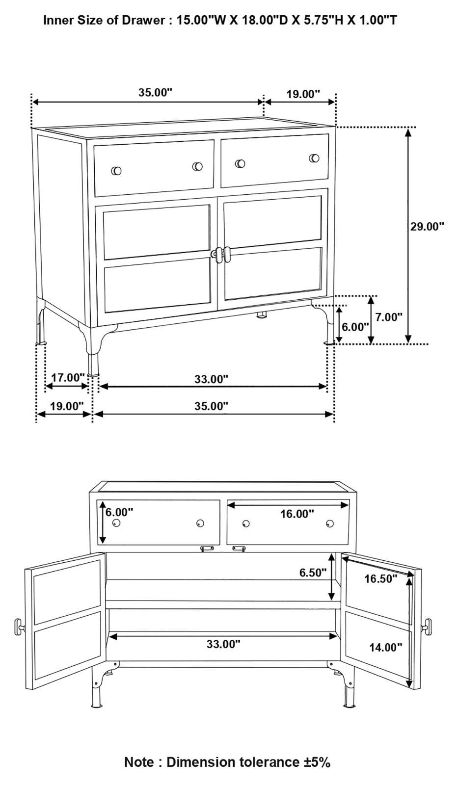 Sadler 2-drawer Accent Cabinet with Glass Doors Black - 951761 - Luna Furniture