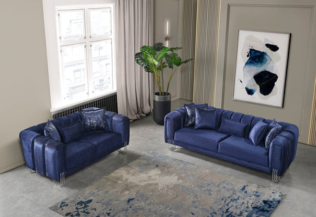 Santana Navy Velvet Living Room Set - SANTANANAVY-SL - Luna Furniture