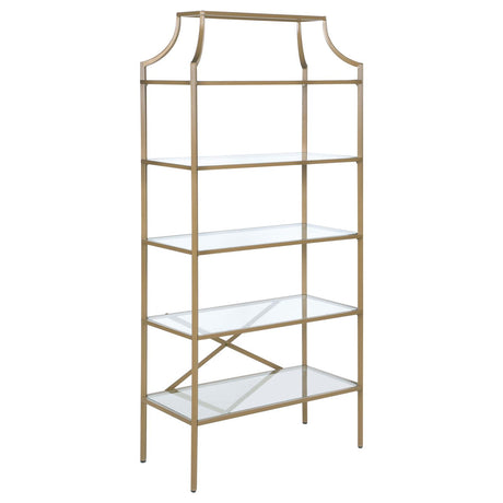 Serena 5-tier Tempered Glass Shelves Bookcase Matte Gold - 804393 - Luna Furniture