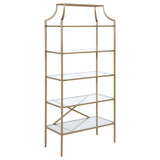 Serena Matte Gold 5-Tier Tempered Glass Shelves Bookcase from Coaster - Luna Furniture