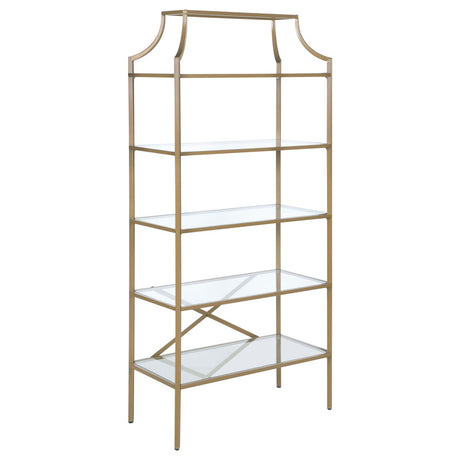 Serena Matte Gold 5-Tier Tempered Glass Shelves Bookcase from Coaster - Luna Furniture