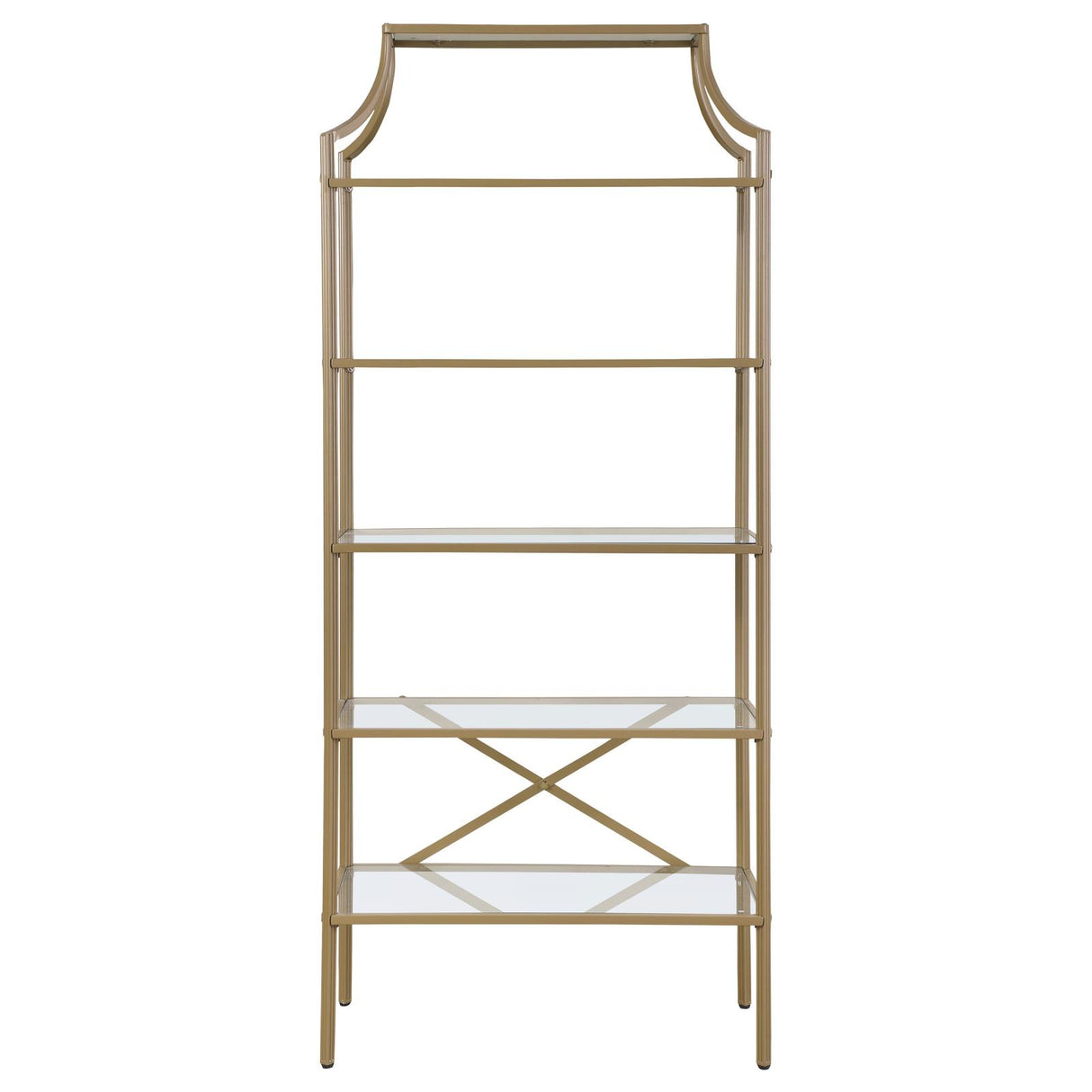 Serena Matte Gold 5-Tier Tempered Glass Shelves Bookcase from Coaster - Luna Furniture