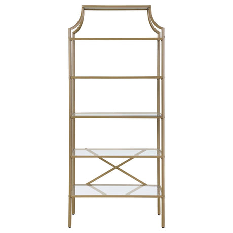 Serena Matte Gold 5-Tier Tempered Glass Shelves Bookcase from Coaster - Luna Furniture