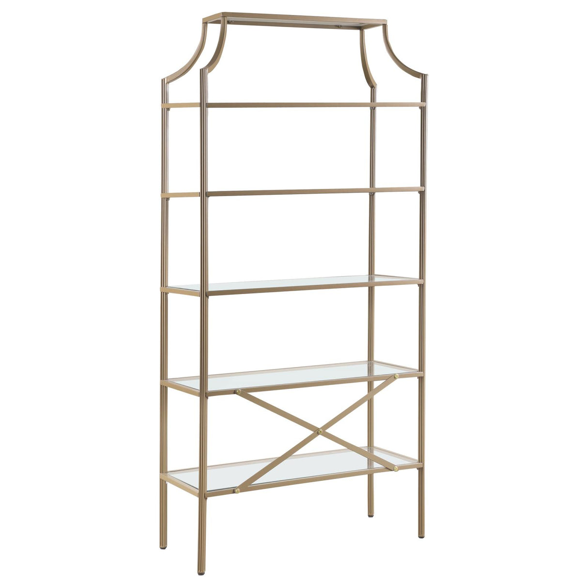 Serena Matte Gold 5-Tier Tempered Glass Shelves Bookcase from Coaster - Luna Furniture