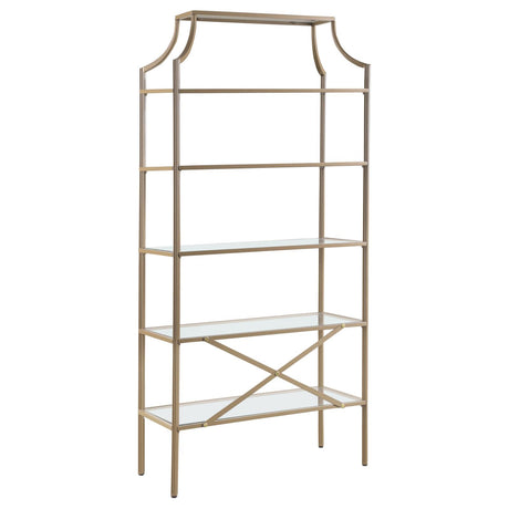 Serena Matte Gold 5-Tier Tempered Glass Shelves Bookcase from Coaster - Luna Furniture