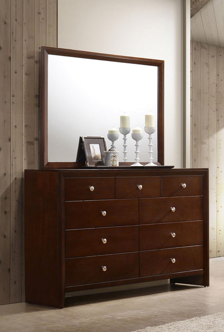 Serenity Rectangular 9-drawer Dresser with Mirror Rich Merlot - 201973M - Luna Furniture