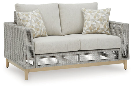 Seton Creek Gray Outdoor Loveseat with Cushion from Ashley - Luna Furniture