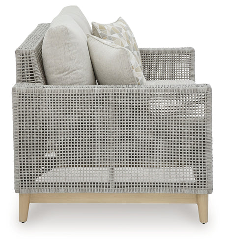 Seton Creek Gray Outdoor Loveseat with Cushion from Ashley - Luna Furniture