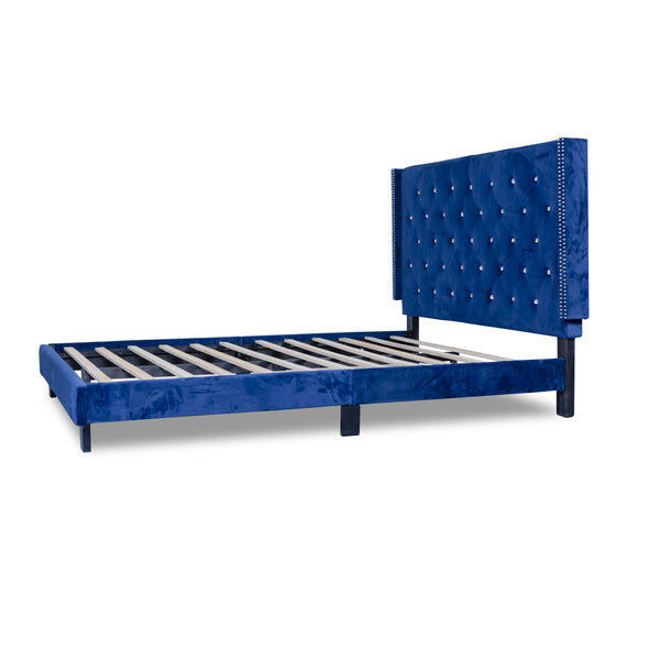 SH283BLUK-1EK KING PLATFORM BED WITH BLUE VELVET - Luna Furniture