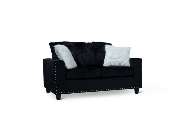 SH3189BLK-2 LOVE SEAT W/BLACK VELVET W/2 PILLOW - Luna Furniture