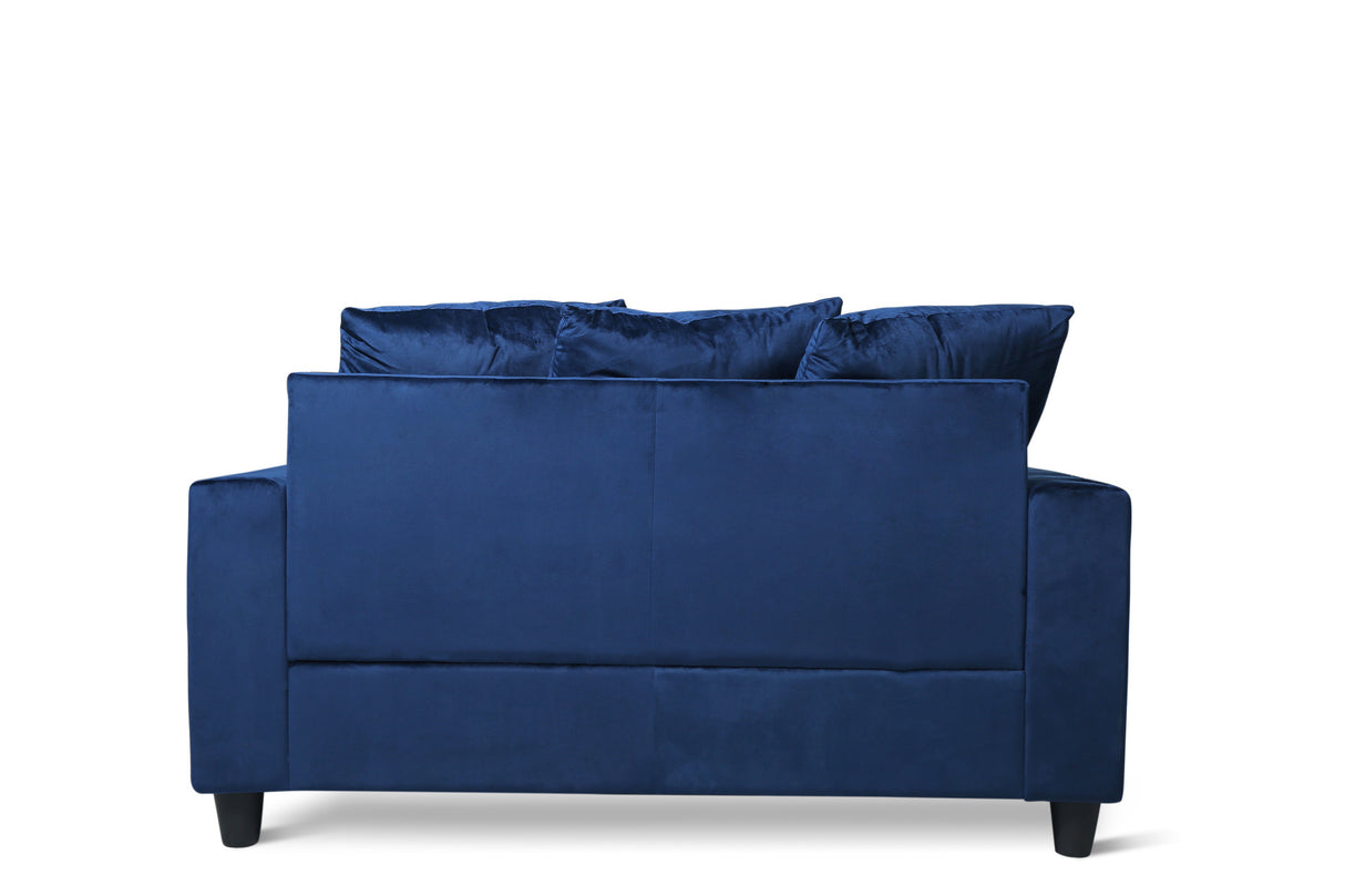 SH3189BLU-2 LOVE SEAT W/BLUE VELVET W/2 PILLOW - Luna Furniture