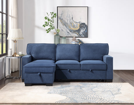 SH8891BLU* (2)2-PIECE SECTIONAL W/ PULL-OUT BED & LAF CHAISE WITH STORAGE - Luna Furniture