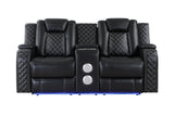 SH8895BLK-2 PW D. RECLN LOVESEAT W/ CONSOLE, PW HEADRESTS, LED LIGHT/SPEAKERS from Homelegance - Luna Furniture