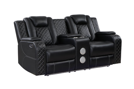 Radiant Black Power Double Reclining Loveseat, Power Headrests, Led Light and Speakers from Homelegance - Luna Furniture