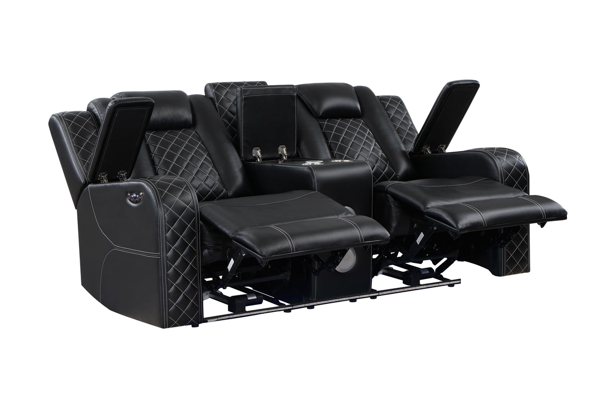 SH8895BLK-3 PW D. RECLN SOFA, PW HEADRESTS, LED LIGHT/SPEAKERS from Homelegance - Luna Furniture