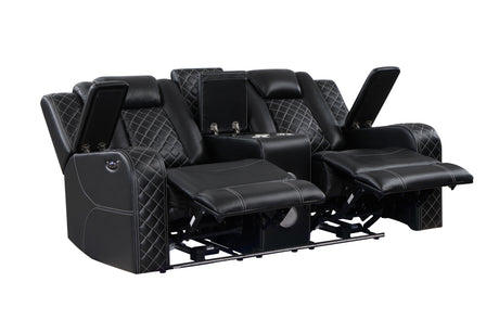Radiant Black Power Double Reclining Sofa, Power Headrests, Led Light and Speakers from Homelegance - Luna Furniture