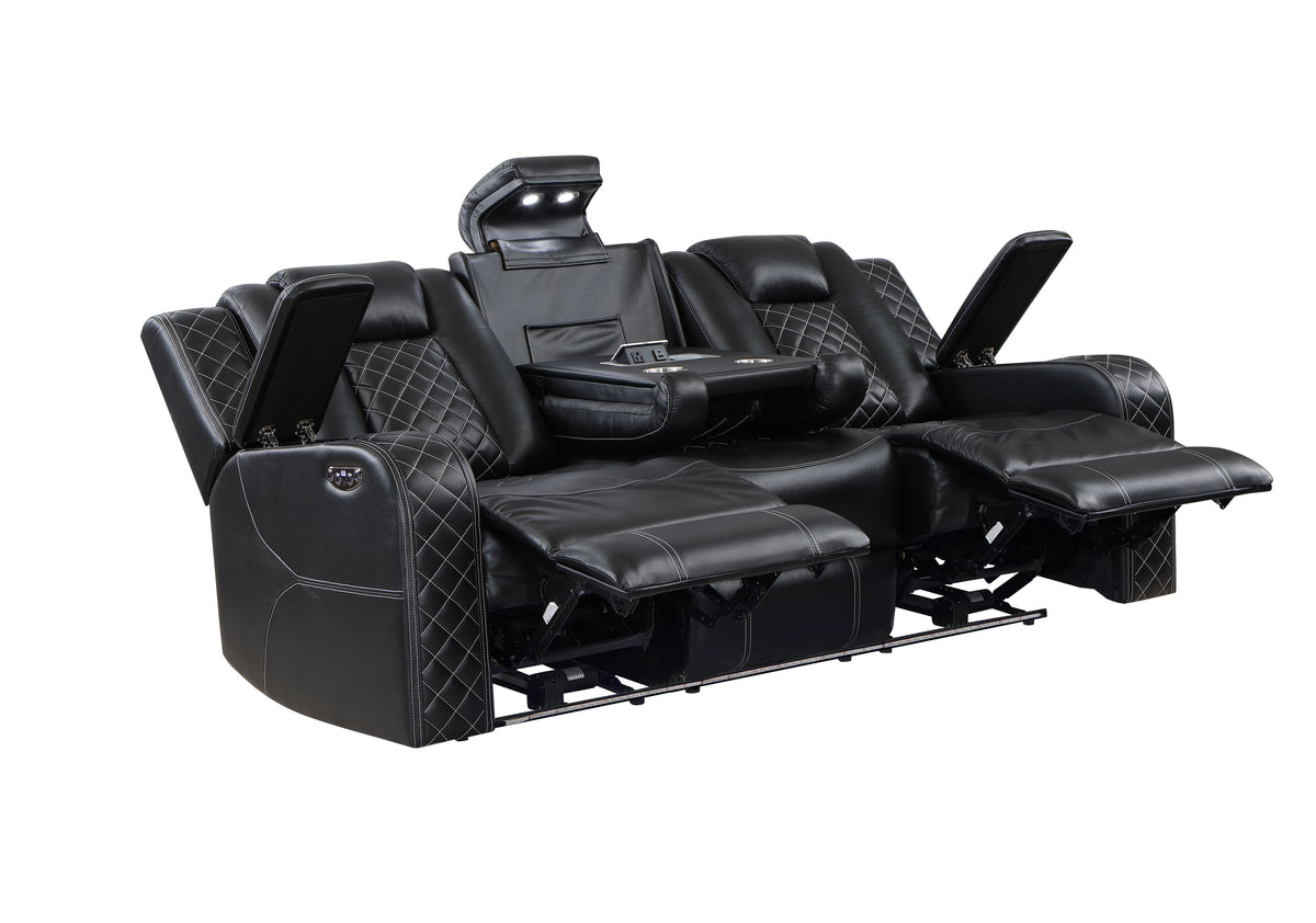 SH8895BLK-3 PW D. RECLN SOFA, PW HEADRESTS, LED LIGHT/SPEAKERS from Homelegance - Luna Furniture