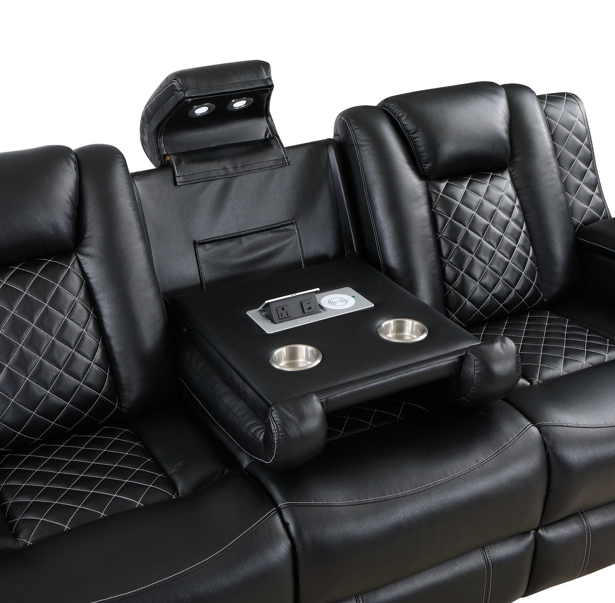 SH8895BLK-3 PW D. RECLN SOFA, PW HEADRESTS, LED LIGHT/SPEAKERS from Homelegance - Luna Furniture