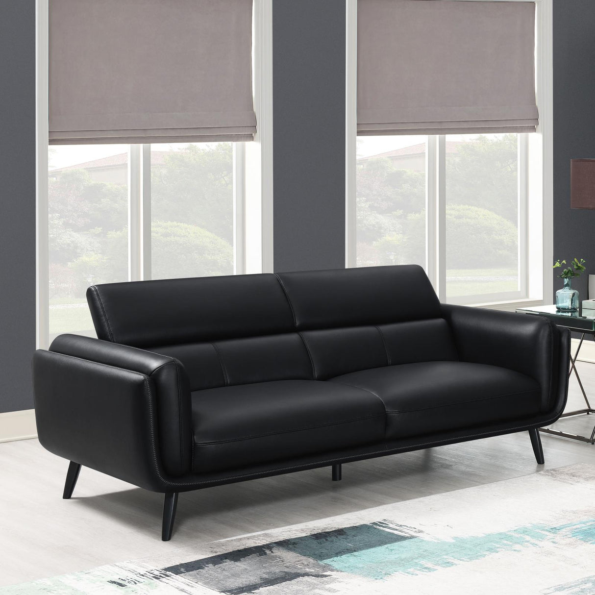 Shania Track Arms Sofa with Tapered Legs Black - 509921 - Luna Furniture