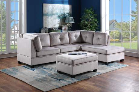 Sienna Silver Velvet Sectional with Ottoman