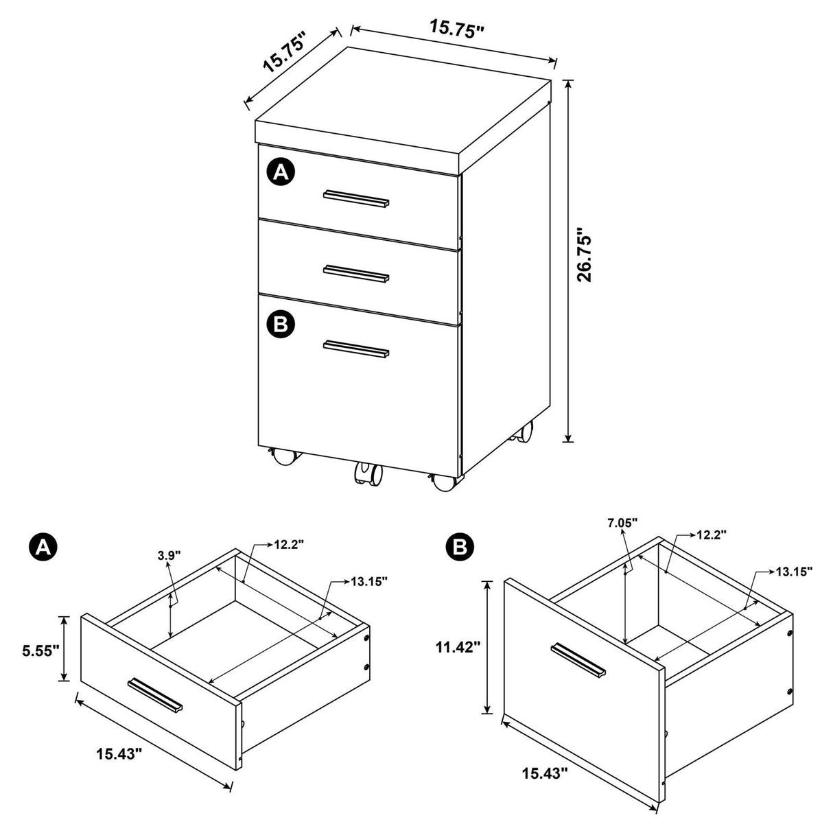 Skeena 3-drawer Mobile Storage Cabinet Cappuccino - 800903 - Luna Furniture