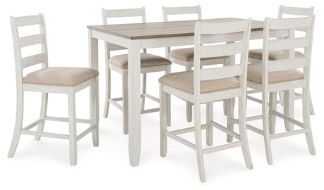 Skempton White/Light 7-Piece Brown Counter Height Set - D394-423 - Luna Furniture