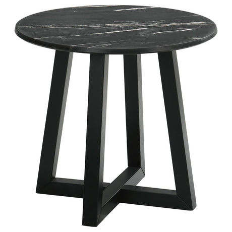 Skylark Round End Table with Marble-like Top Letizia and Light Oak - 707847 - Luna Furniture