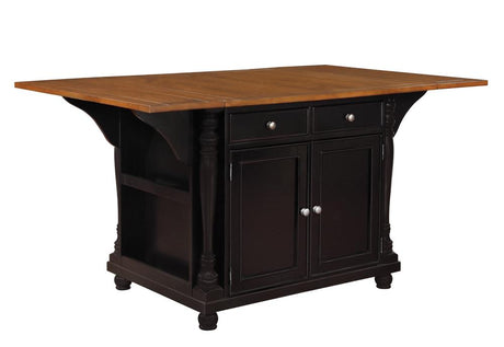 Slater 2-drawer Kitchen Island with Drop Leaves Brown and Black - 102270 - Luna Furniture