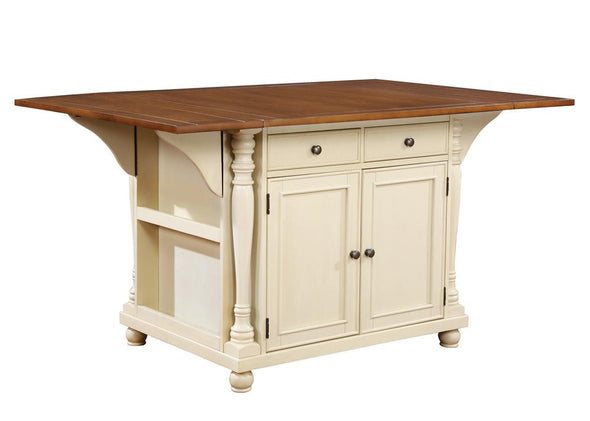 Slater 2-drawer Kitchen Island with Drop Leaves Brown and Buttermilk - 102271 - Luna Furniture