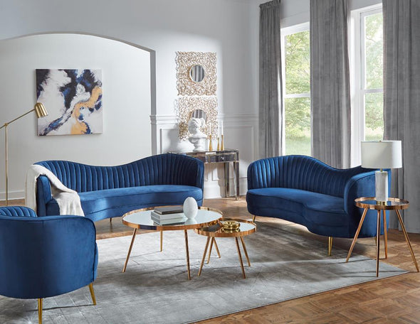 Sophia Upholstered Camel Back Sofa Blue - 506861 - Luna Furniture