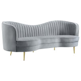 Sophia Gray and Gold Upholstered Sofa with Camel Back from Coaster - Luna Furniture