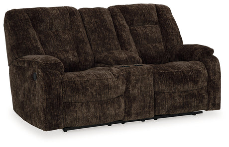Soundwave Chocolate Reclining Loveseat with Console - 7450294 - Luna Furniture