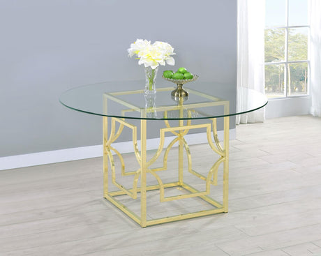 Starlight Round Glass Top Dining Table Clear and Brass - 192641BG - Luna Furniture