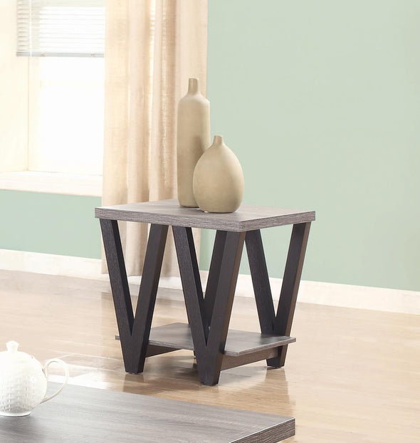 Stevens V-shaped End Table Black and Antique Grey - 705397 - Luna Furniture