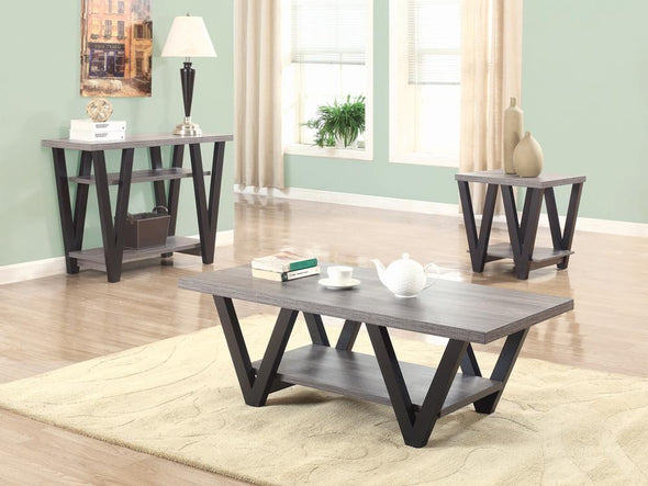 Stevens V-shaped End Table Black and Antique Grey - 705397 - Luna Furniture