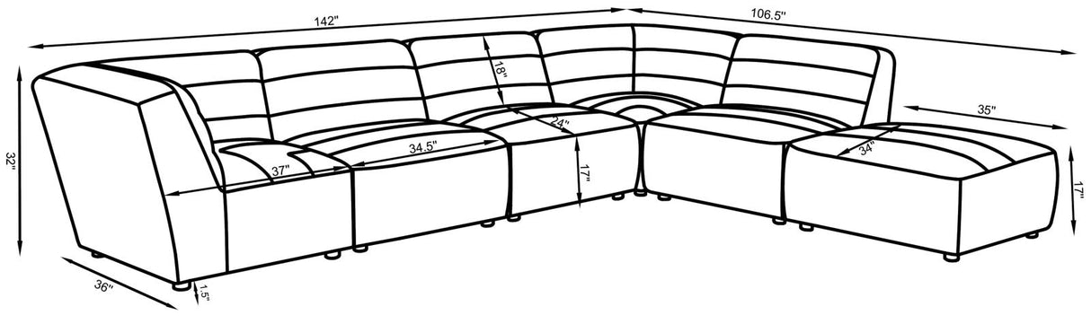 Sunny Natural Upholstered 6-Piece Sectional from Coaster - Luna Furniture
