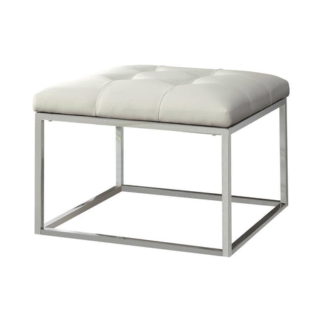 Swanson Upholstered Tufted Ottoman White and Chrome - 500423 - Luna Furniture